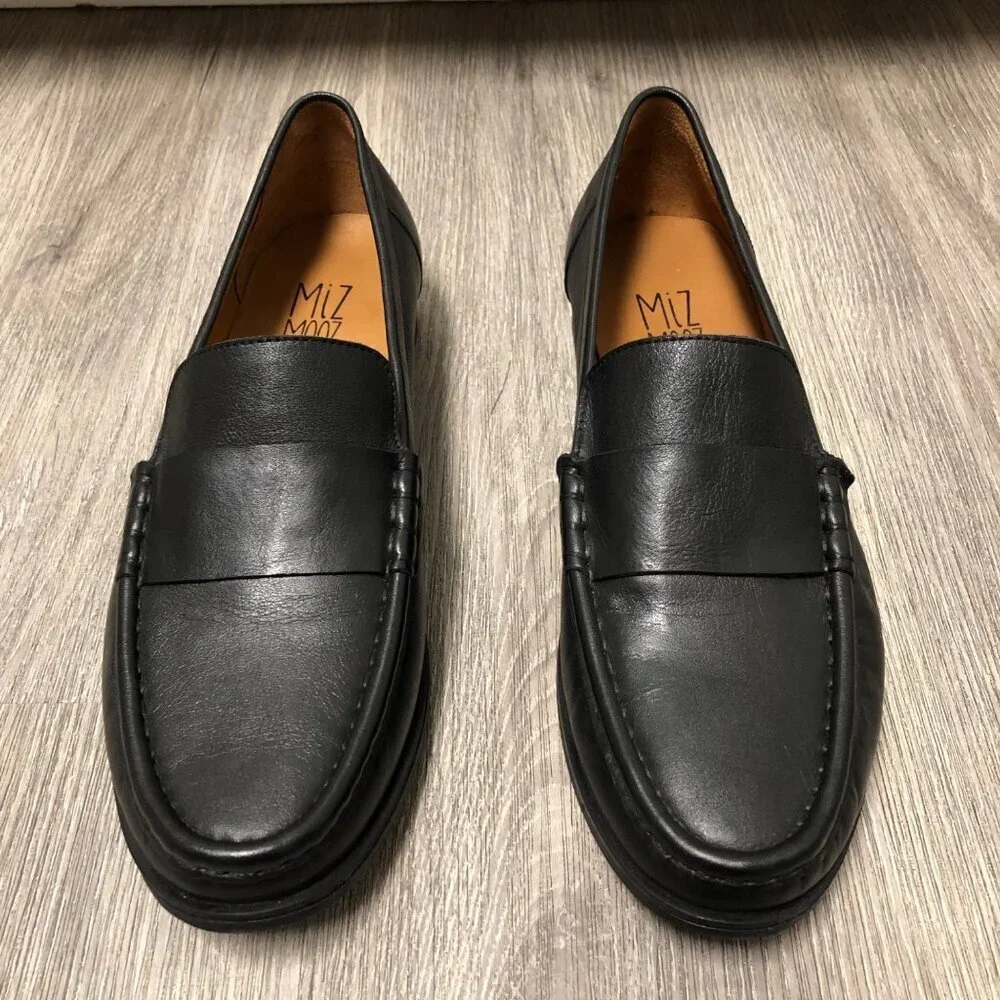 Miz Mooz Issy Flats Black Genuine Leather Loafers EU Size 41 Shoes Minimalist